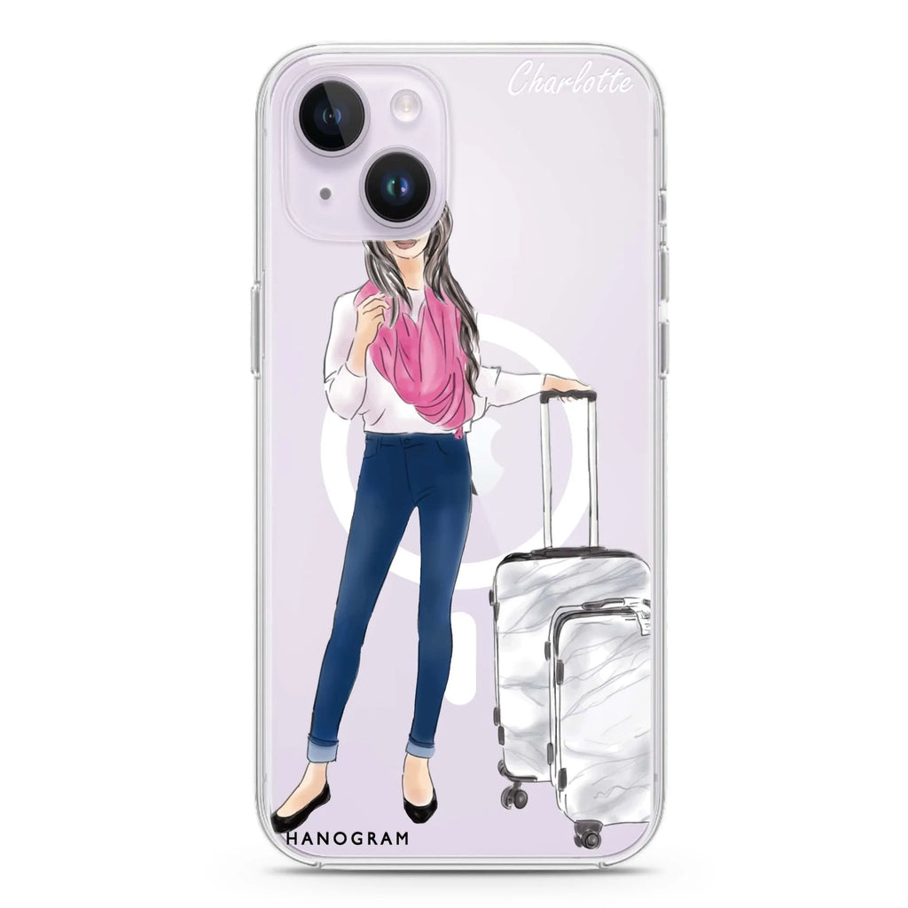 Travel girl II iPhone 14 Magsafe 兼容水晶透明保護殼