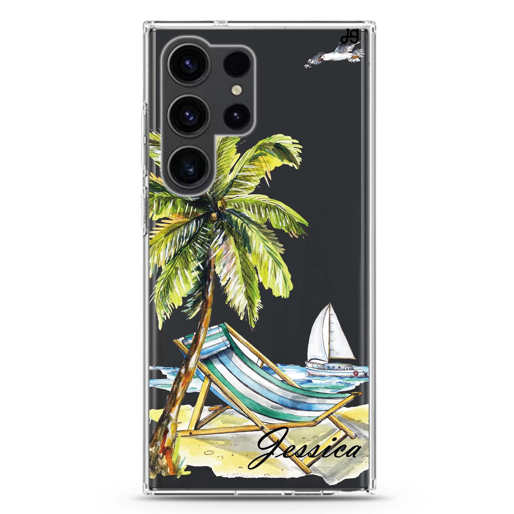Summer on the beach Samsung Galaxy Ultra 可加名字透明保護殼，適用 S26/S25/S24/S23 Ultra，圖1
