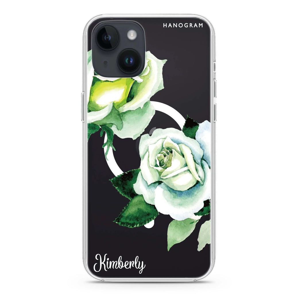 White Rose iPhone 14 Magsafe 兼容水晶透明保護殼