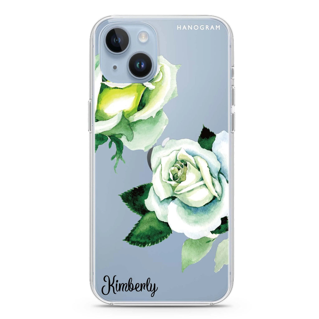 White Rose iPhone 14 plus 水晶透明保護殼