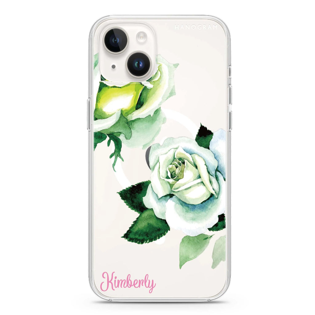 White Rose iPhone 14 Plus Magsafe 兼容水晶透明保護殼
