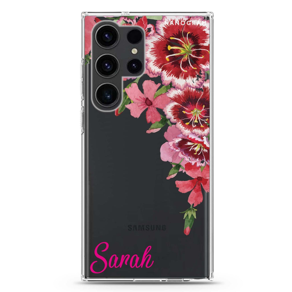 Red watercolour Floral Samsung Galaxy Ultra 可加名字透明保護殼，適用 S26/S25/S24/S23 Ultra，圖1