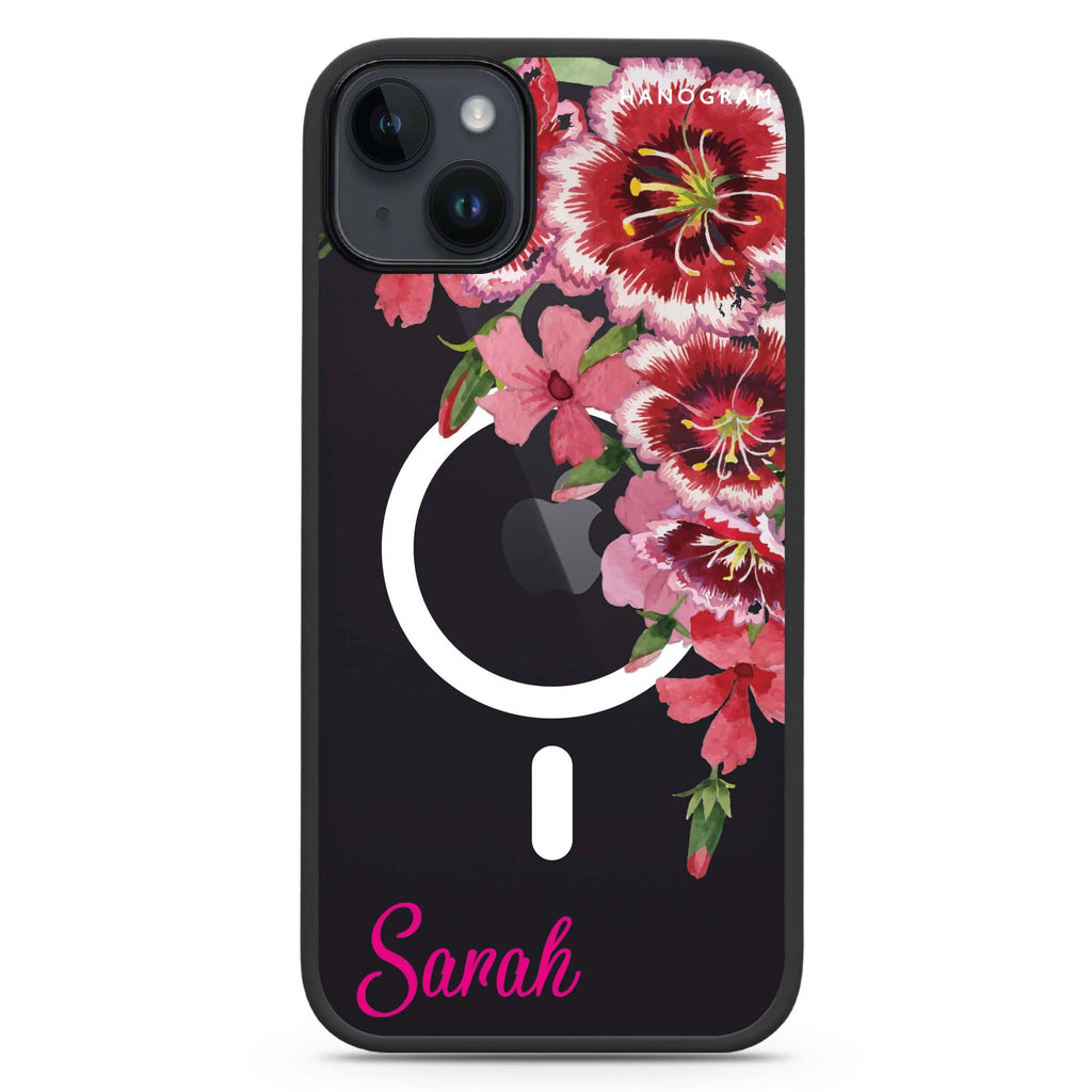 Red watercolour Floral iPhone 14 Plus Magsafe 兼容防衝擊保護殼