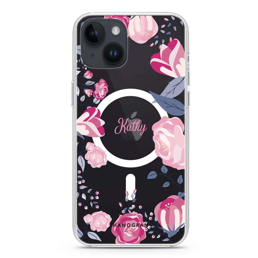 Trendy Flowers iPhone 14 Plus Magsafe 兼容水晶透明保護殼