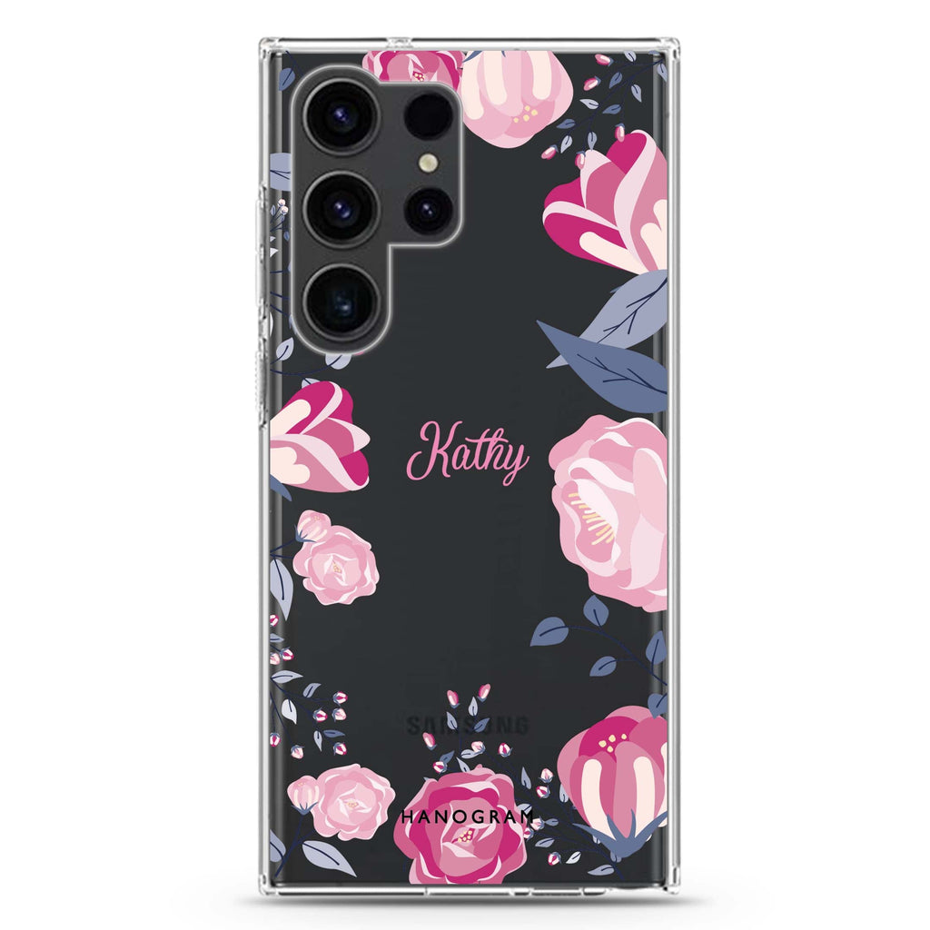 Trendy Flowers Samsung Galaxy Ultra 可加名字透明保護殼，適用 S26/S25/S24/S23 Ultra，圖1