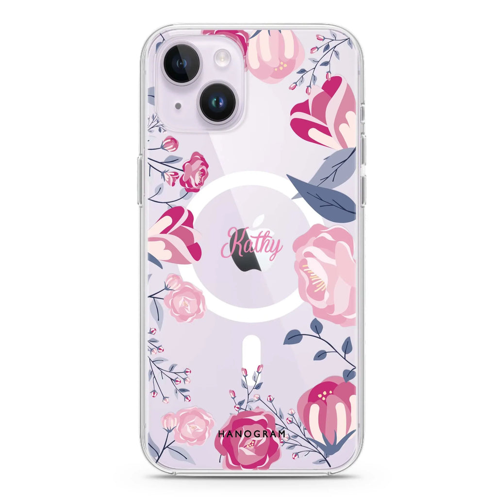 Trendy Flowers iPhone 14 Magsafe 兼容水晶透明保護殼
