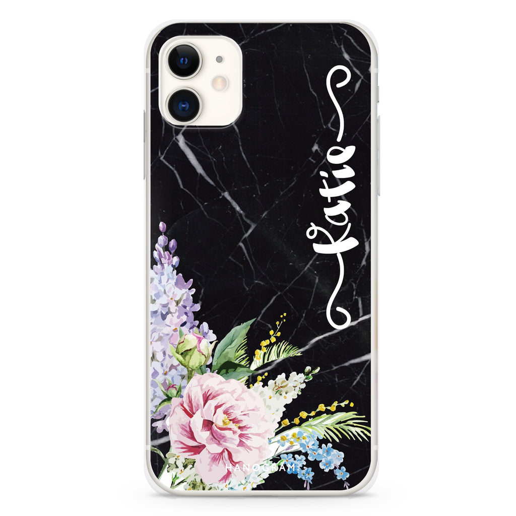 Floral & Black Marble iPhone 11 水晶透明保護殼