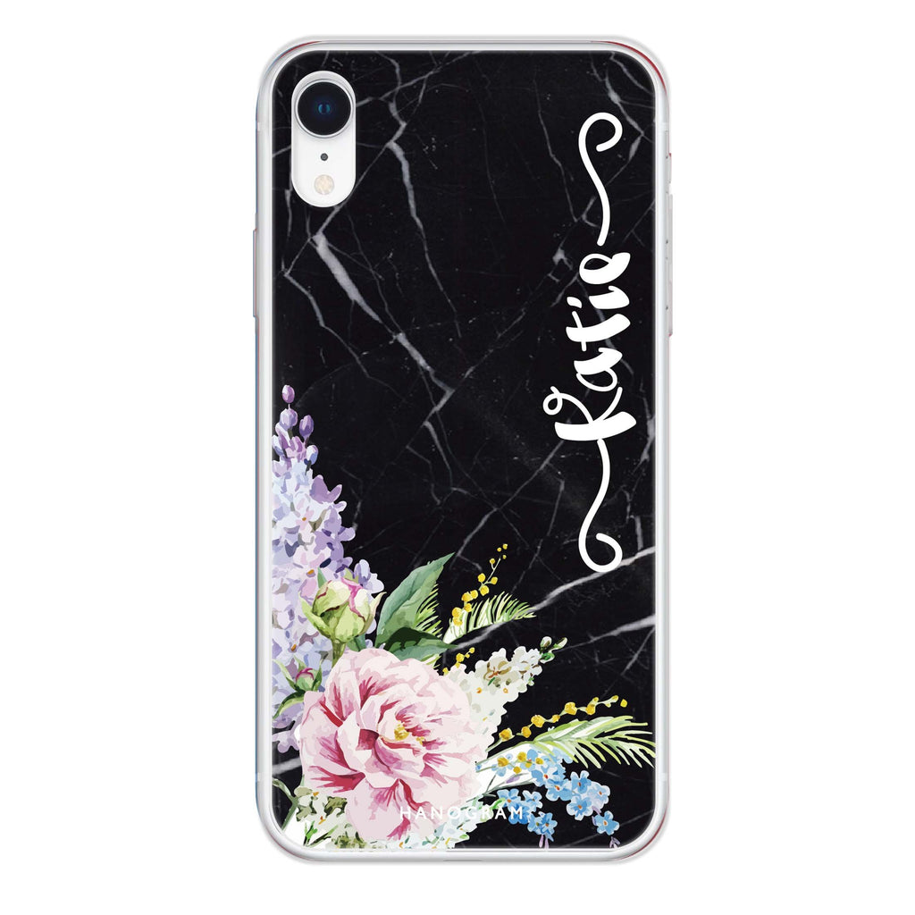 Floral & Black Marble iPhone XR 水晶透明保護殼