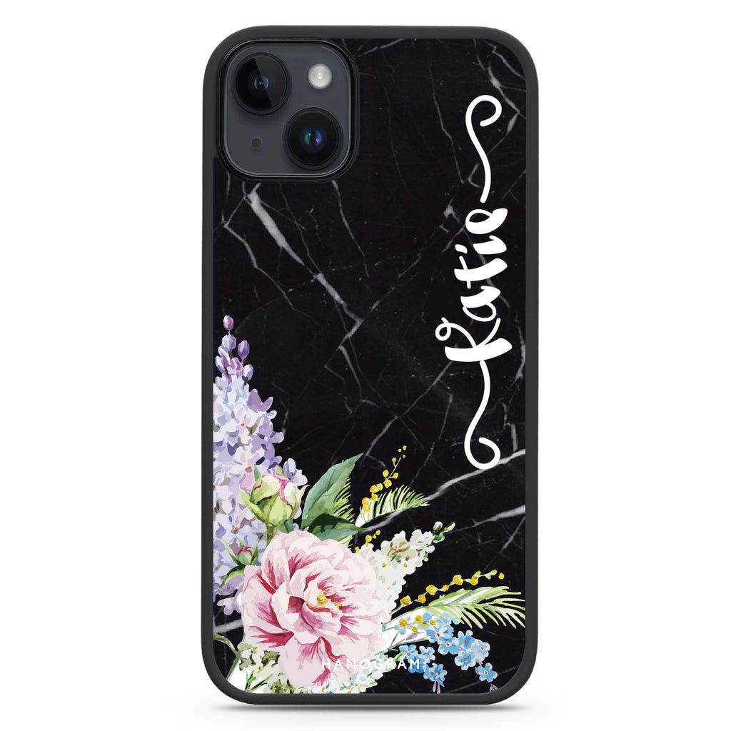 Floral & Black Marble iPhone 14 Plus Magsafe 兼容防衝擊保護殼