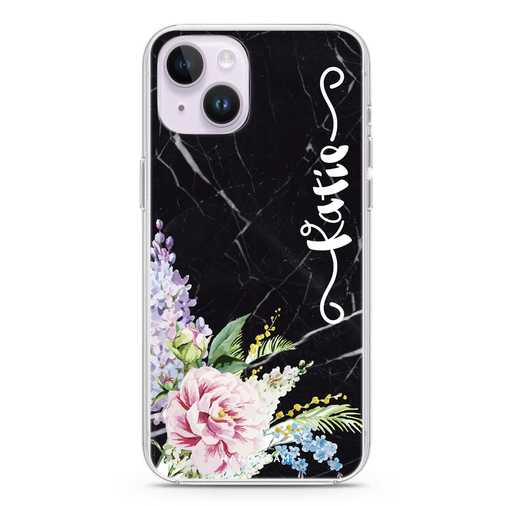 Floral & Black Marble iPhone 14 水晶透明保護殼