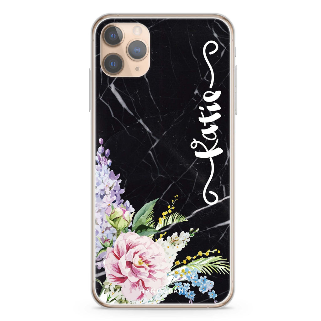 Floral & Black Marble iPhone 11 Pro 水晶透明保護殼