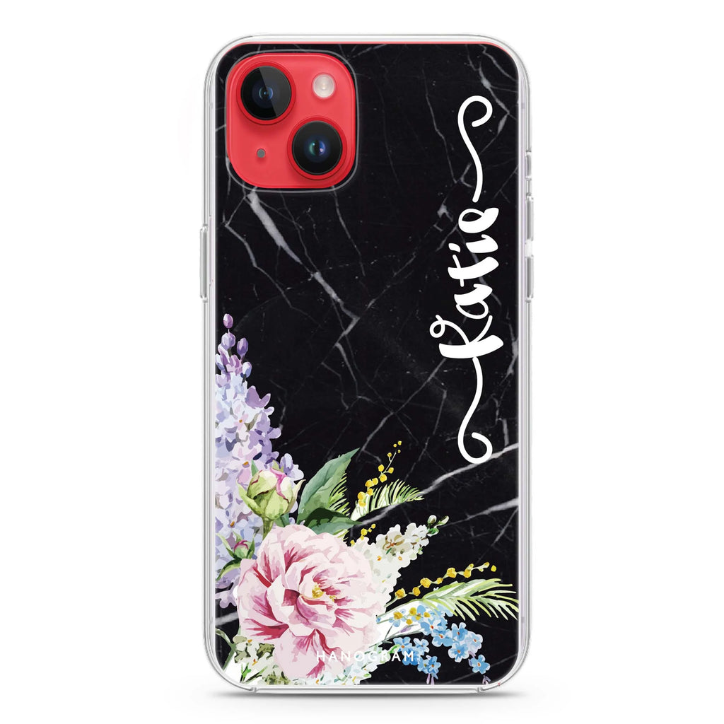 Floral & Black Marble iPhone 14 Plus Magsafe 兼容水晶透明保護殼