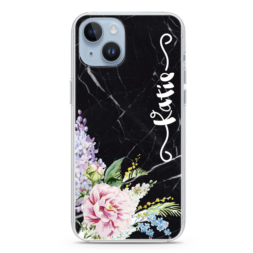 Floral & Black Marble iPhone 14 Magsafe 兼容水晶透明保護殼