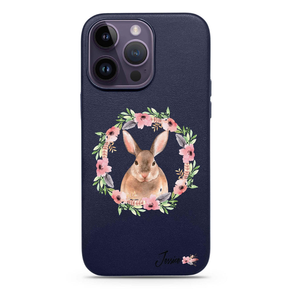 Floral Rabbit Magsafe 兼容皮革保護殼