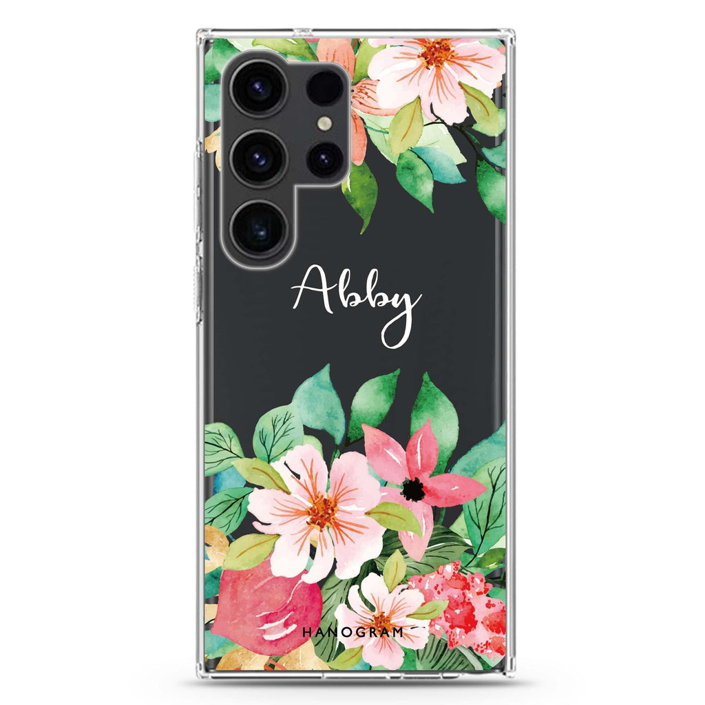 Floral Life Samsung Galaxy Ultra 可加名字透明保護殼，適用 S26/S25/S24/S23 Ultra，圖1