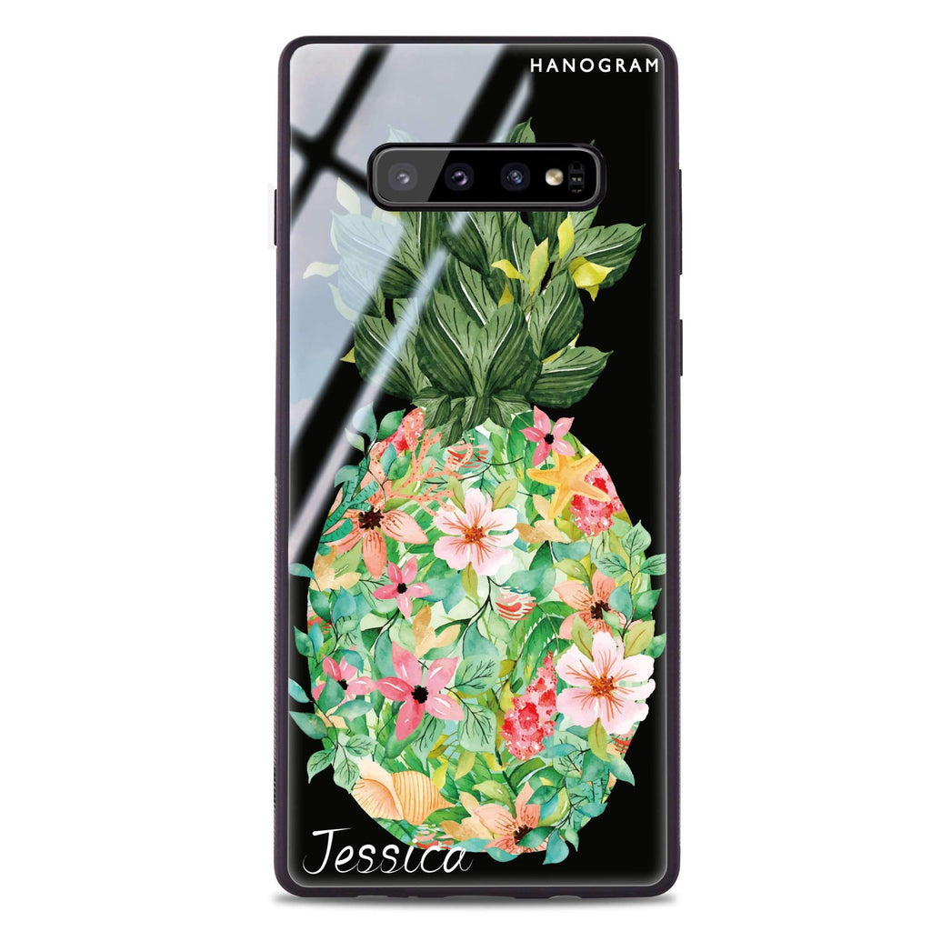 Floral Pineapple Samsung S10 Plus 超薄強化玻璃殻