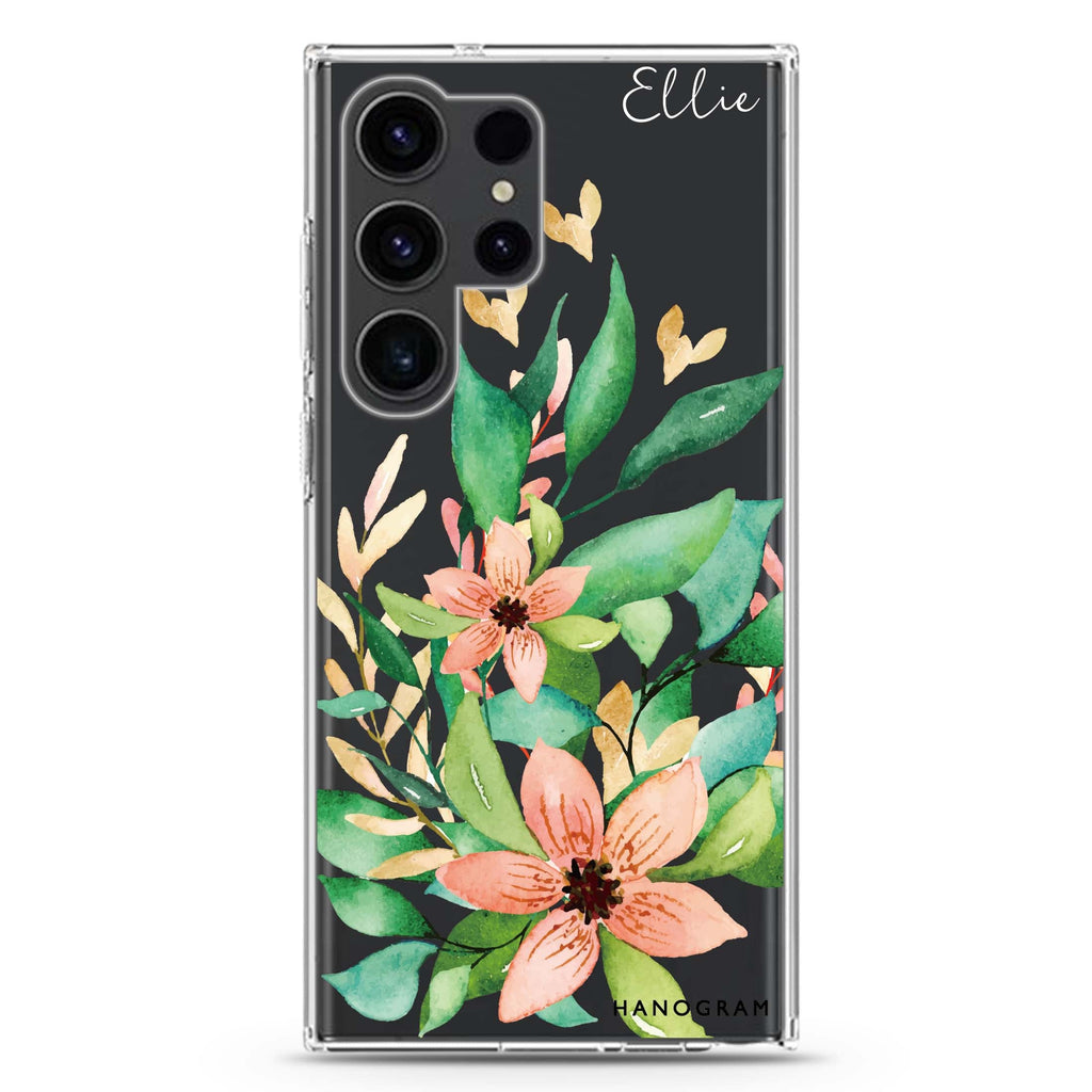 Floral Bloom Samsung Galaxy Ultra 可加名字透明保護殼，適用 S26/S25/S24/S23 Ultra，圖1