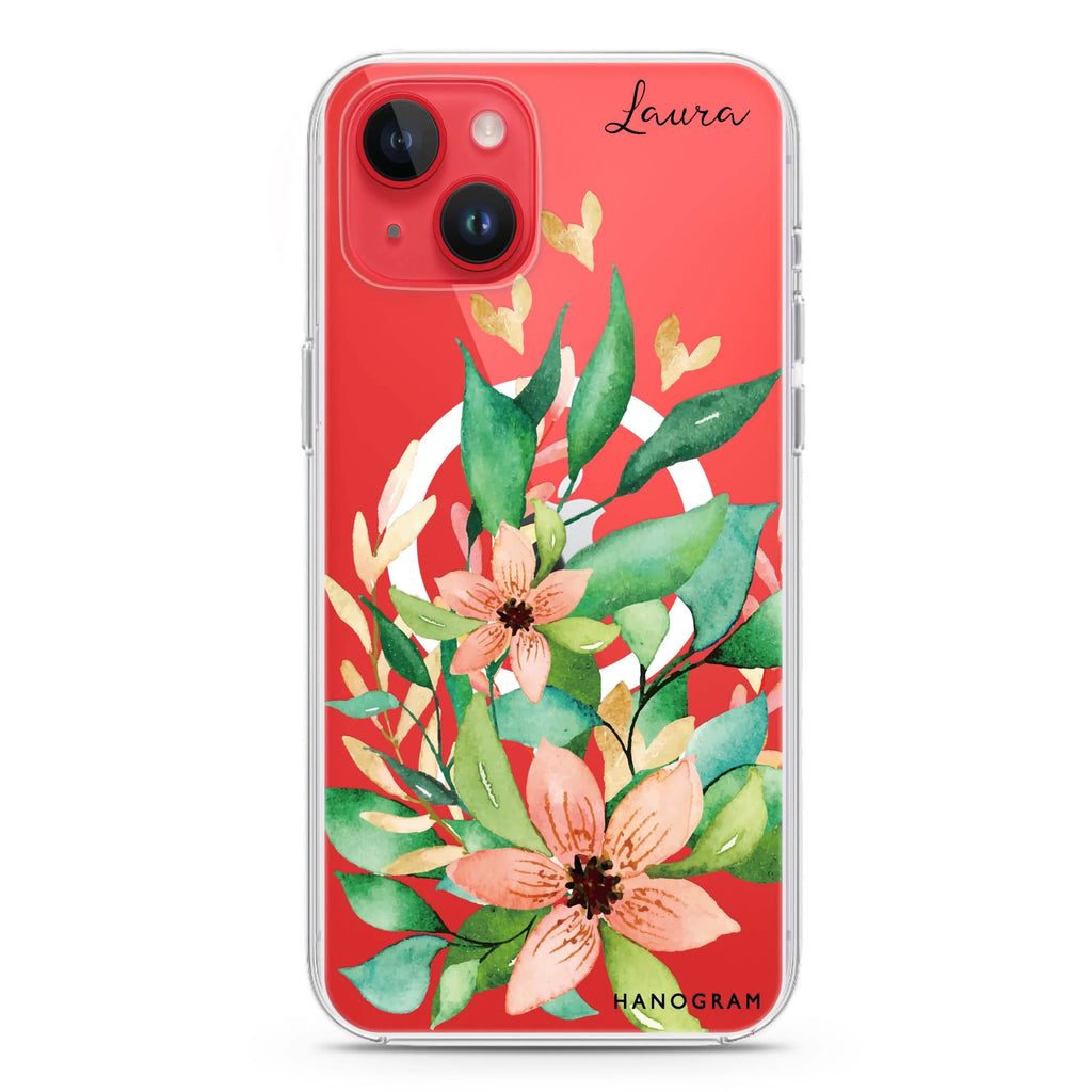Floral Bloom iPhone 14 Plus Magsafe 兼容水晶透明保護殼