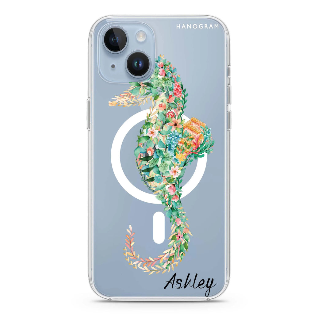 Floral Seahorse iPhone 14 Plus Magsafe 兼容水晶透明保護殼