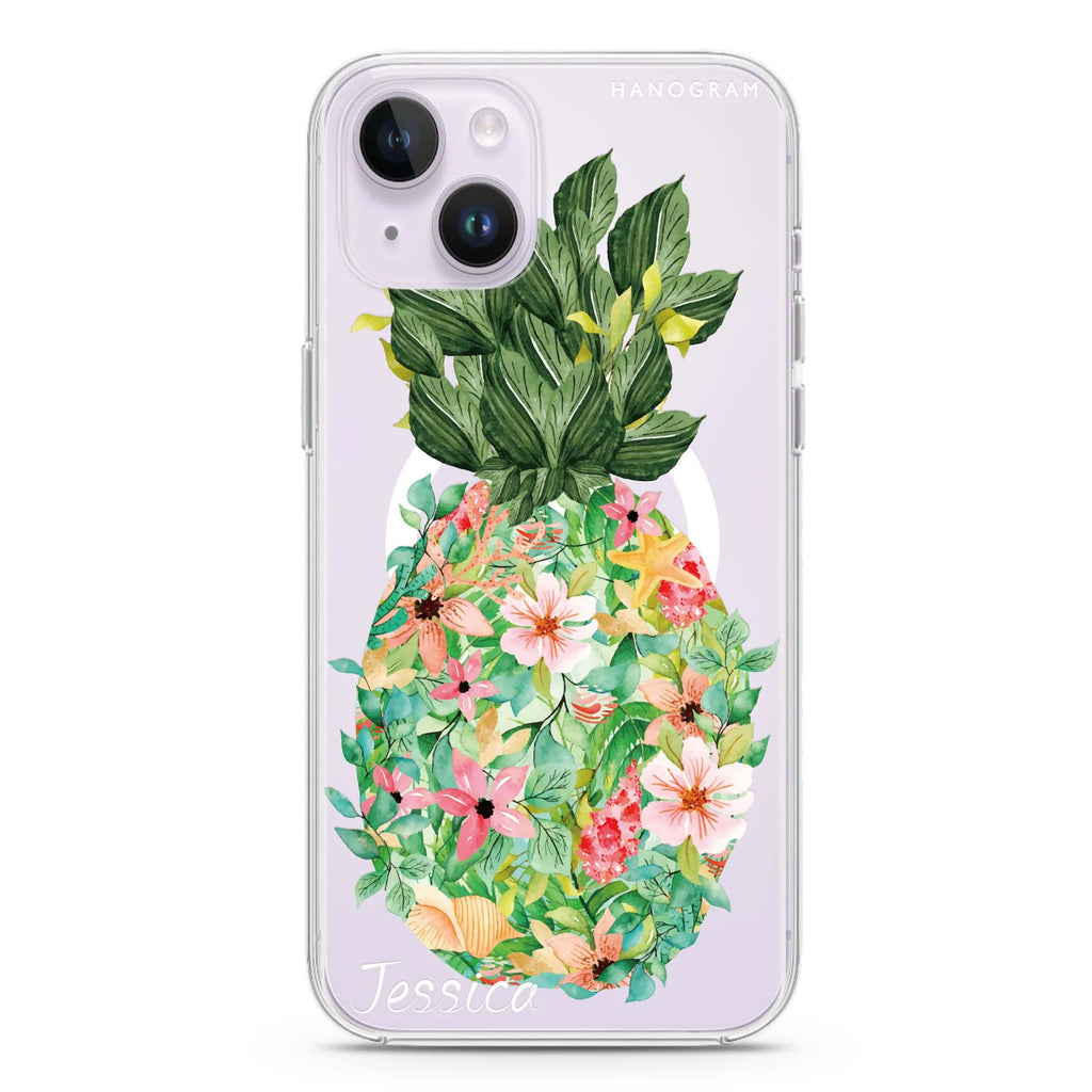 Floral Pineapple iPhone 14 Plus Magsafe 兼容水晶透明保護殼