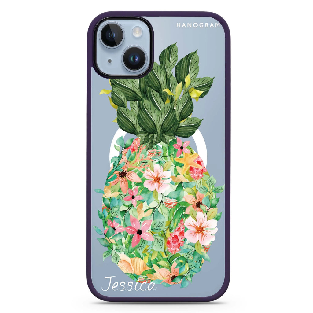 Floral Pineapple iPhone 14 Plus Magsafe 兼容防衝擊保護殼