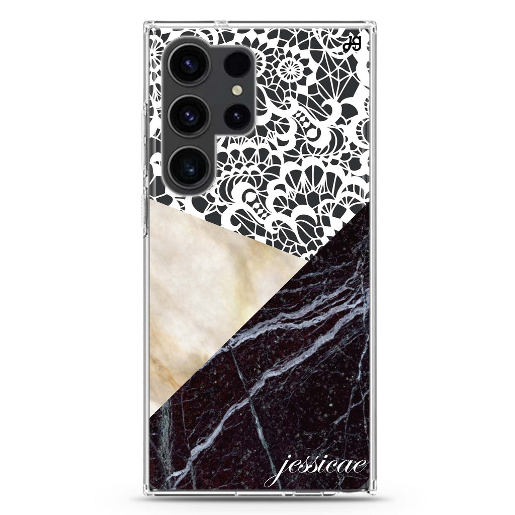 Marble Lace Samsung Galaxy Ultra 可加名字透明保護殼，適用 S26/S25/S24/S23 Ultra，圖1