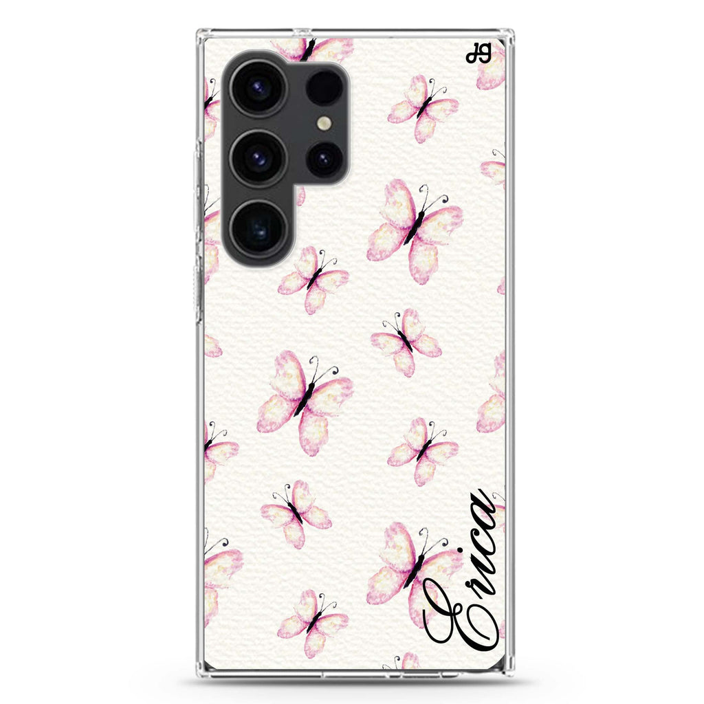 Vintage Butterfly Samsung Galaxy Ultra 可加名字透明保護殼，適用 S26/S25/S24/S23 Ultra，圖1