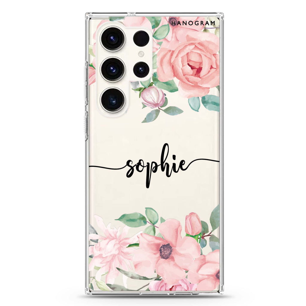 Forever Love Rose Samsung Galaxy Ultra 可加名字透明保護殼，適用 S26/S25/S24/S23 Ultra，圖1