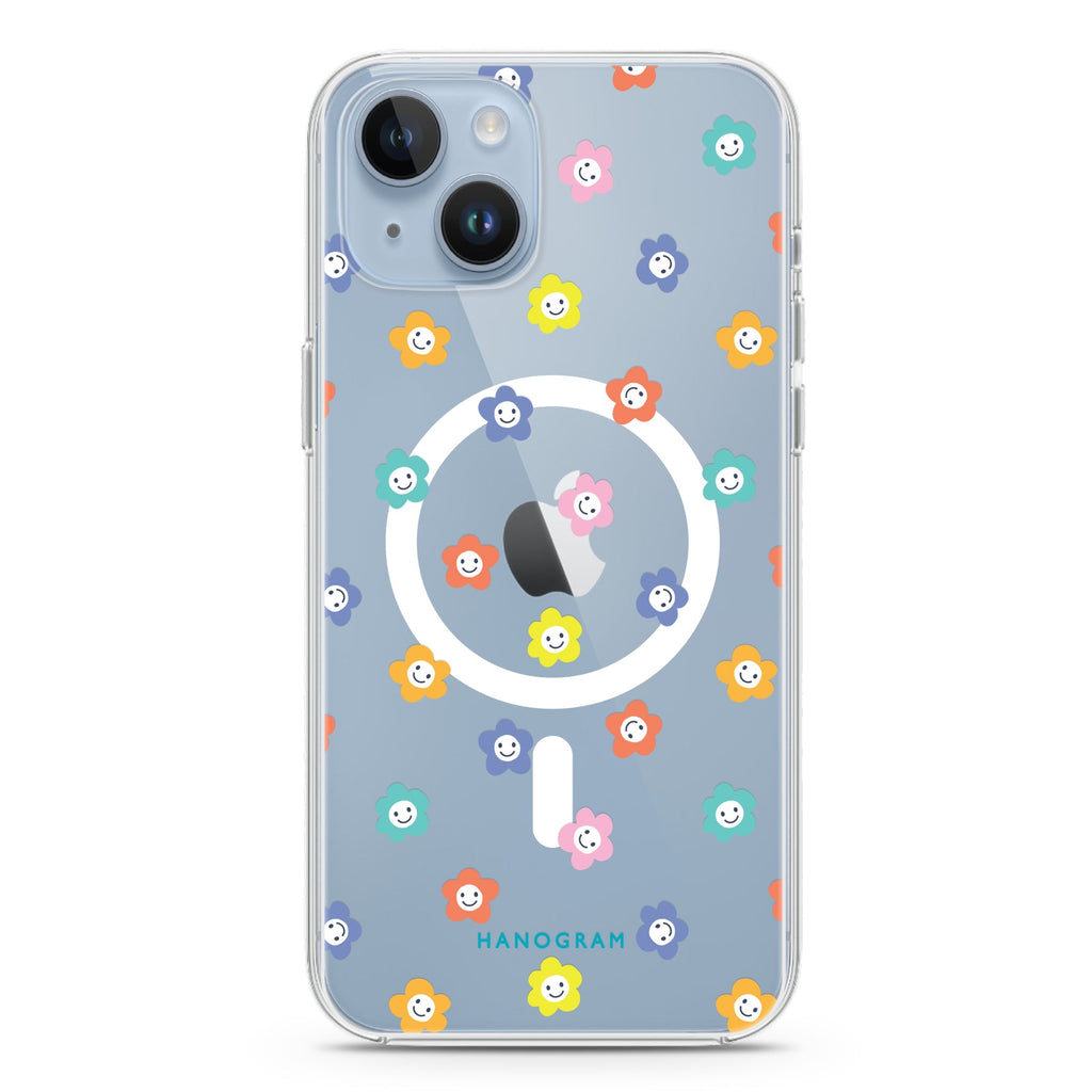 Little Smile Flowers iPhone 14 Plus Magsafe 兼容水晶透明保護殼