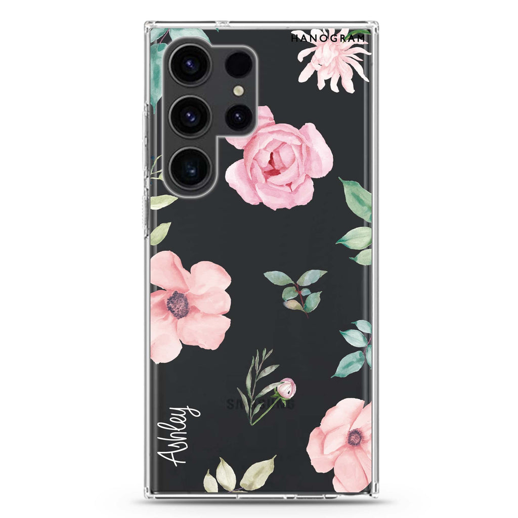 Rose Flower Samsung Galaxy Ultra 可加名字透明保護殼，適用 S26/S25/S24/S23 Ultra，圖1