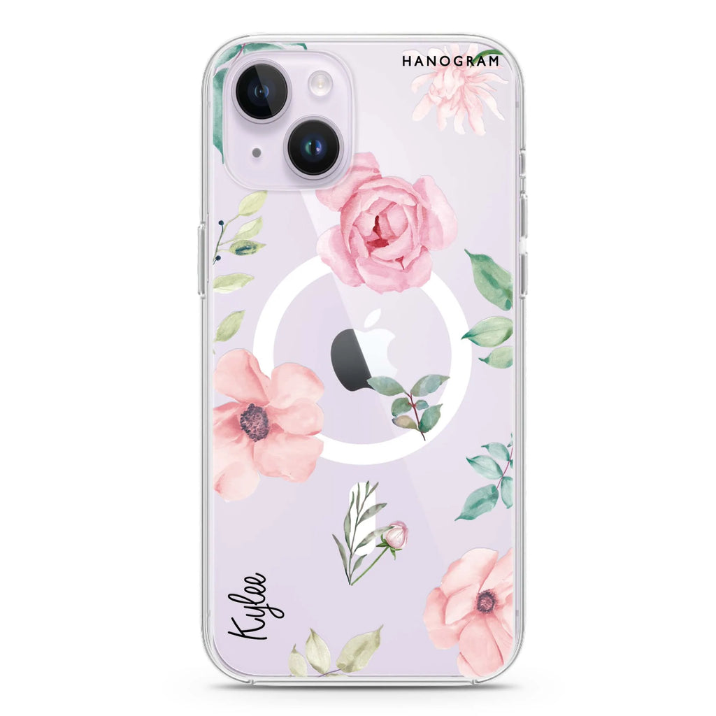 Rose Flower iPhone 14 Plus Magsafe 兼容水晶透明保護殼