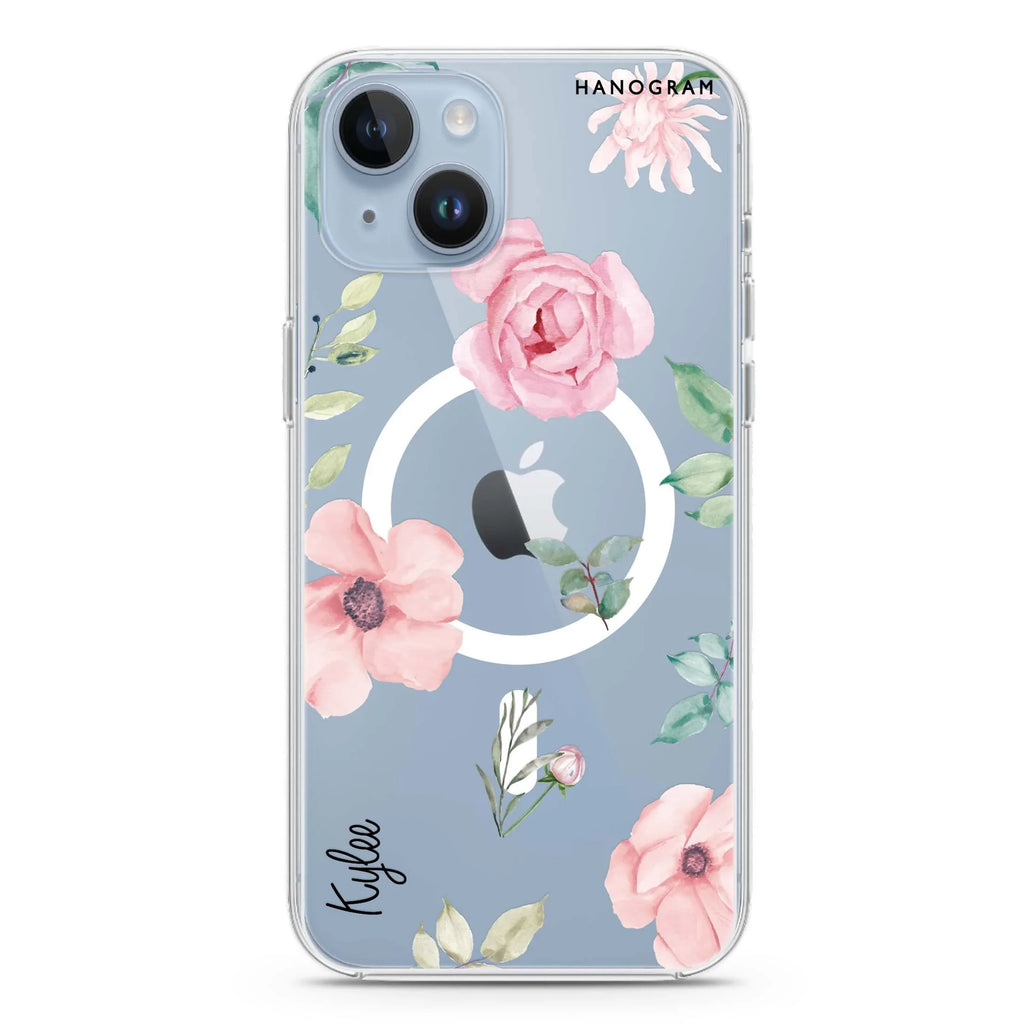Rose Flower iPhone 14 Magsafe 兼容水晶透明保護殼