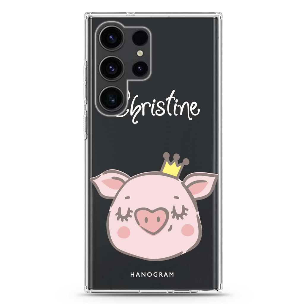 Piggy Queen Samsung Galaxy Ultra 可加名字透明保護殼，適用 S26/S25/S24/S23 Ultra，圖1