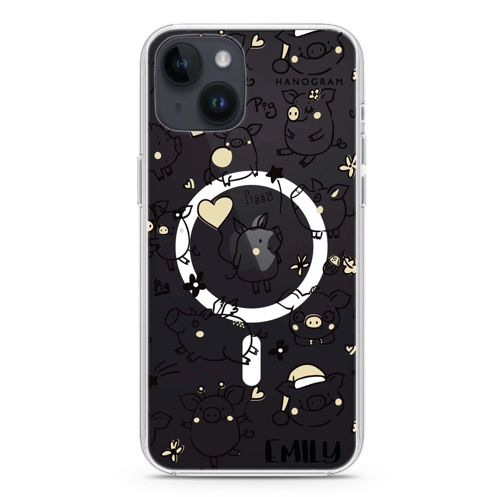 Lovely Piggy iPhone 14 Magsafe 兼容水晶透明保護殼