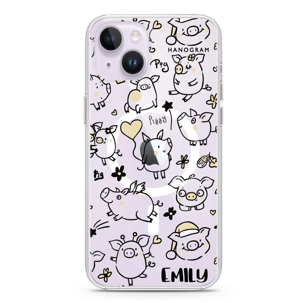 Lovely Piggy iPhone 14 Plus Magsafe 兼容水晶透明保護殼
