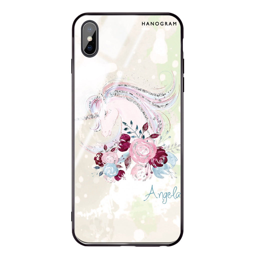 Unicorn & Floral iPhone XS 超薄強化玻璃殻