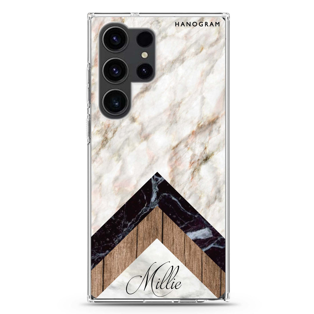 Marble & Wood Samsung Galaxy Ultra 可加名字透明保護殼，適用 S26/S25/S24/S23 Ultra，圖1