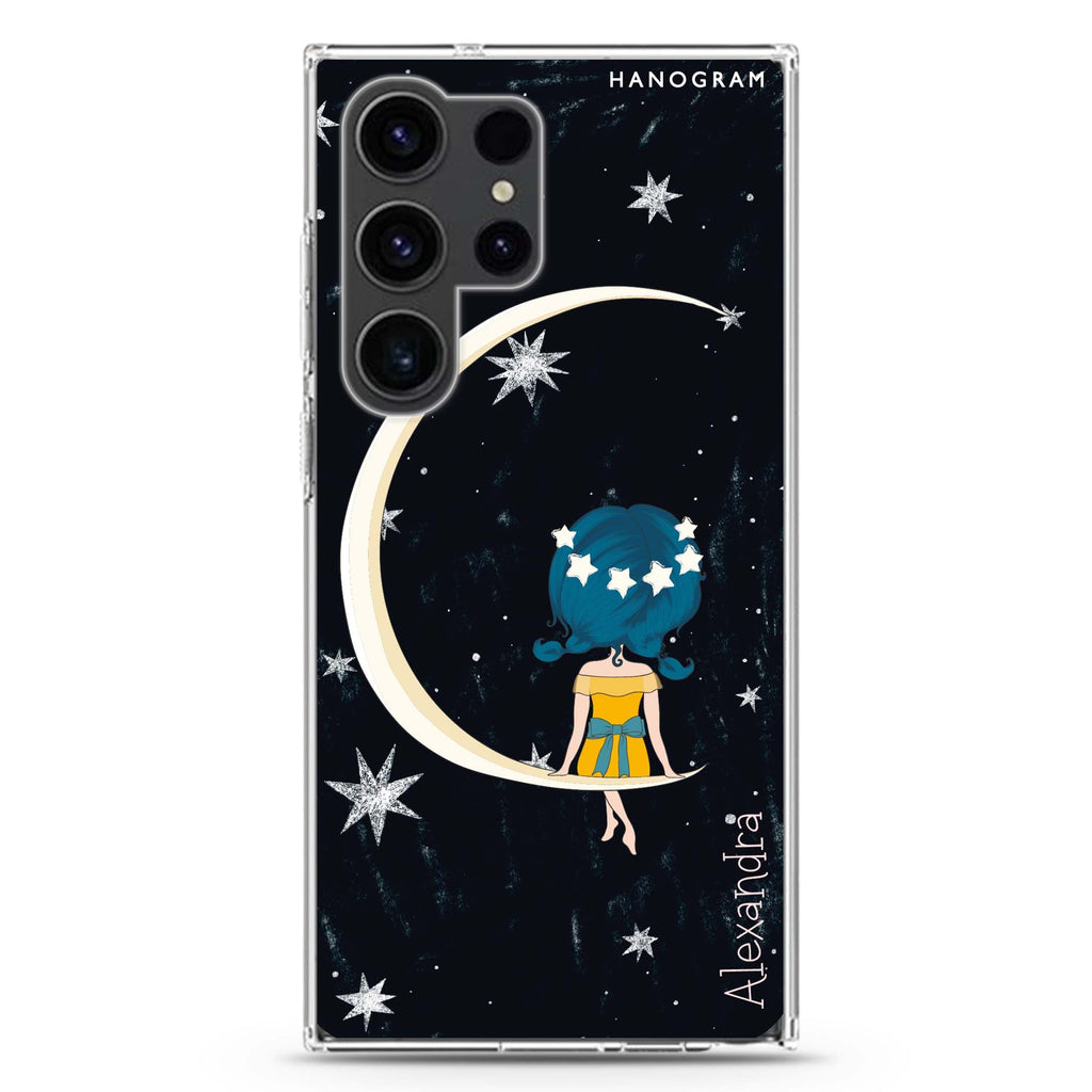 Cute Girl Moon Samsung Galaxy Ultra 可加名字透明保護殼，適用 S26/S25/S24/S23 Ultra，圖1