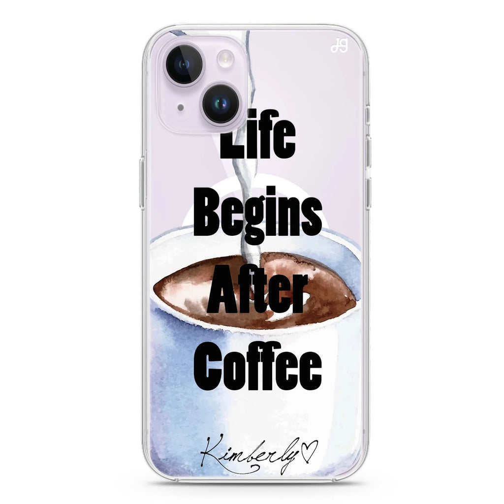Life begins after coffee iPhone 14 Plus Magsafe 兼容水晶透明保護殼