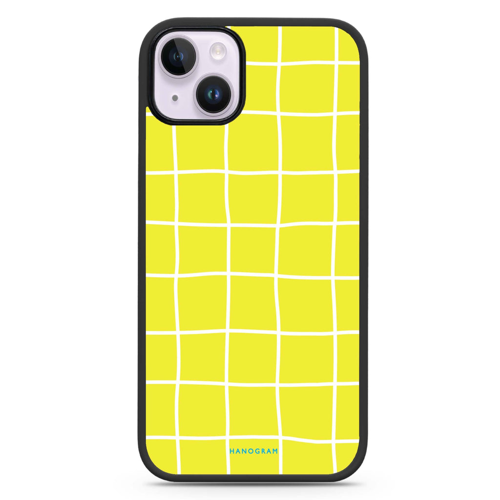Yellow Checked Pattern iPhone 14 Plus Magsafe 兼容防衝擊保護殼
