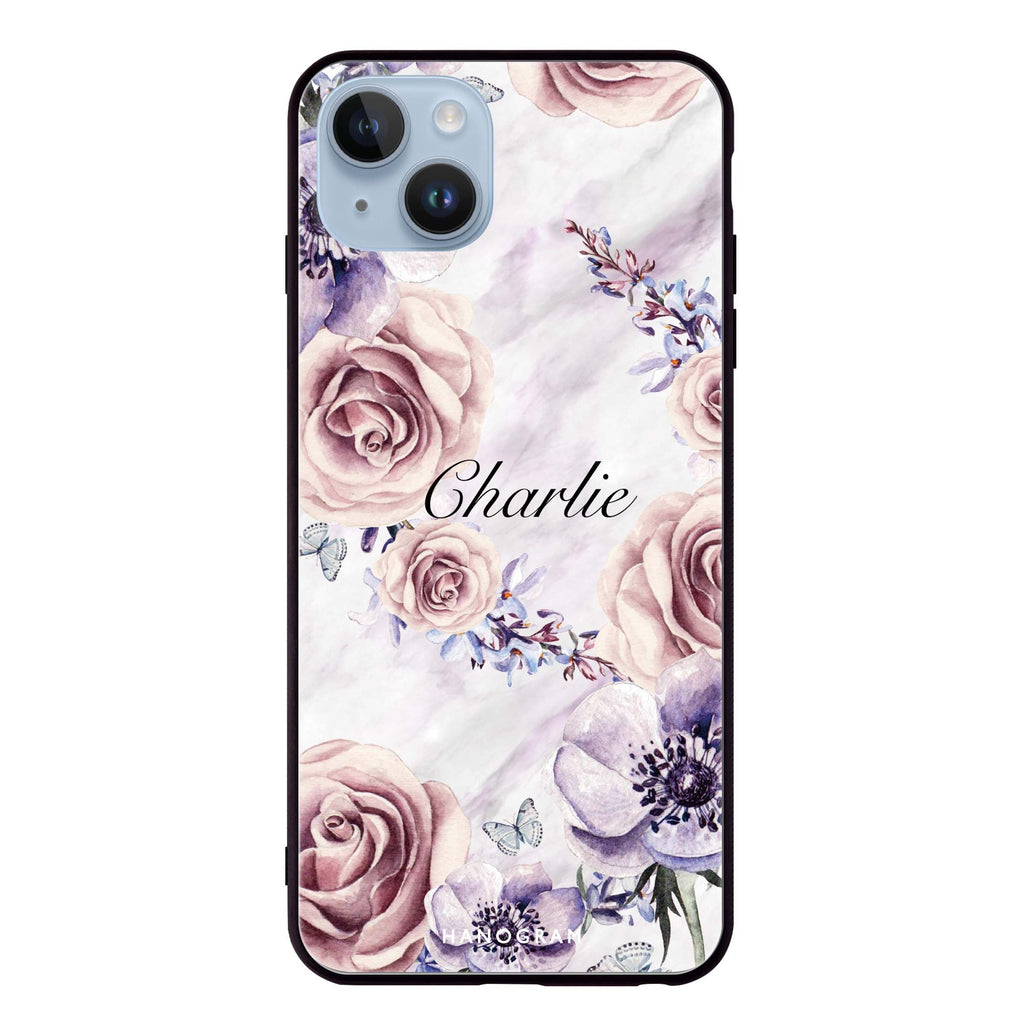 White Marble & Flower iPhone 13 Mini 超薄強化玻璃殻