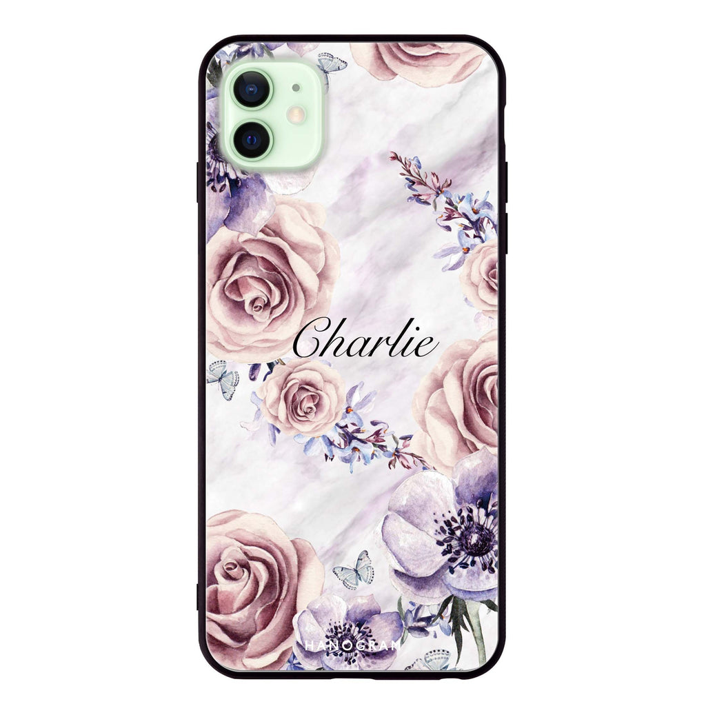 White Marble & Flower iPhone 12 mini 超薄強化玻璃殻