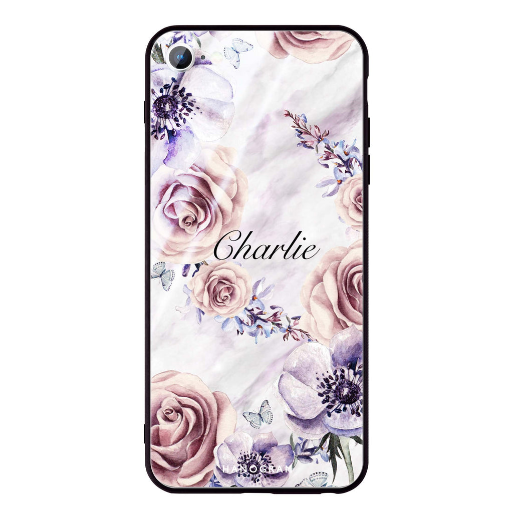 White Marble & Flower iPhone SE 超薄強化玻璃殻