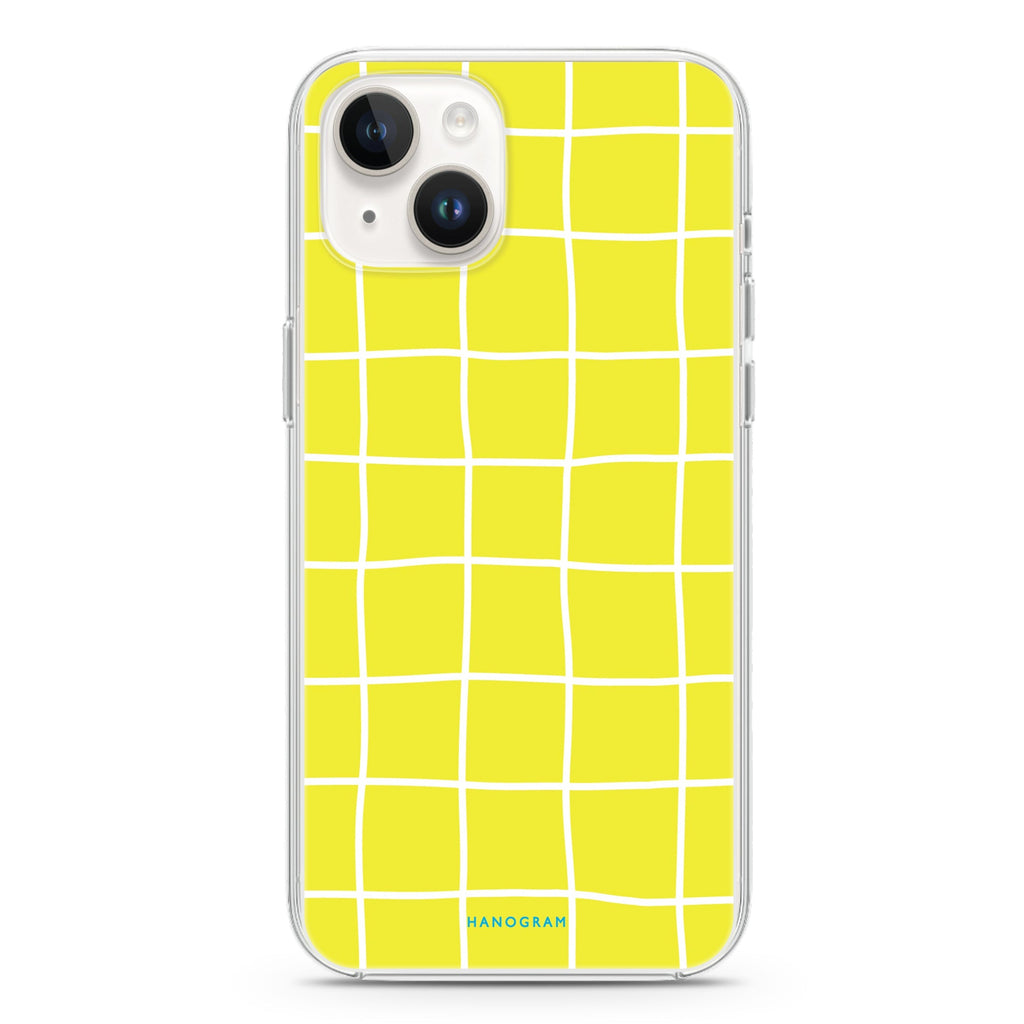 Yellow Checked Pattern iPhone 14 Magsafe 兼容水晶透明保護殼