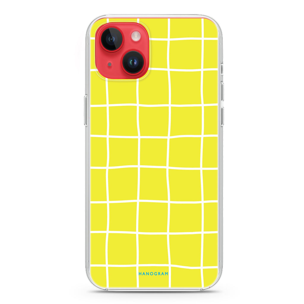 Yellow Checked Pattern iPhone 14 Plus Magsafe 兼容水晶透明保護殼
