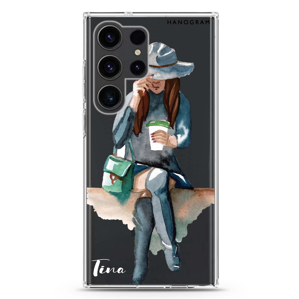 Coffee Girl Samsung Galaxy Ultra 可加名字透明保護殼，適用 S26/S25/S24/S23 Ultra，圖1