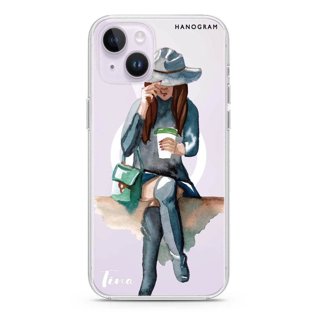 Coffee Girl iPhone 14 Magsafe 兼容水晶透明保護殼