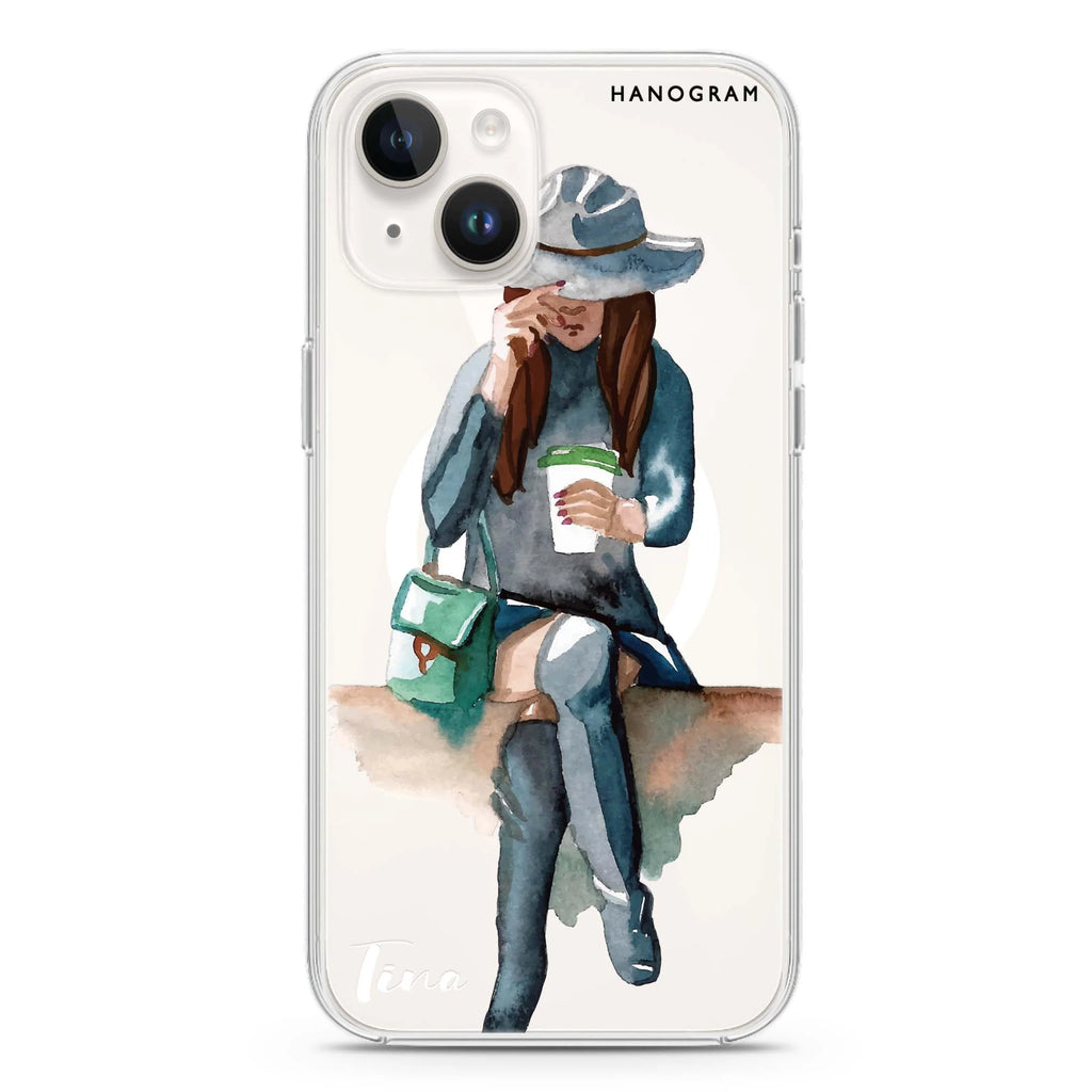 Coffee Girl iPhone 14 Plus Magsafe 兼容水晶透明保護殼
