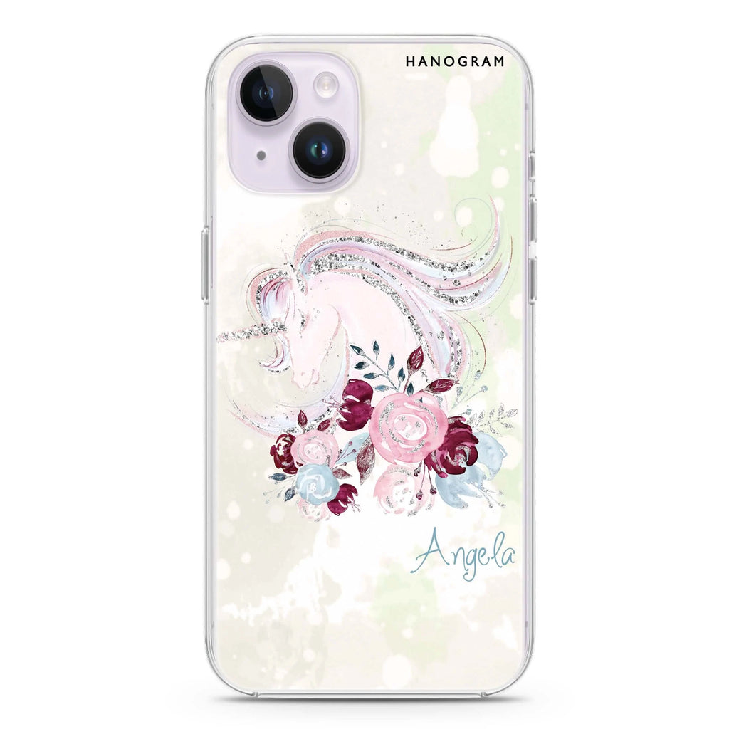 Unicorn & Floral iPhone 14 plus 水晶透明保護殼