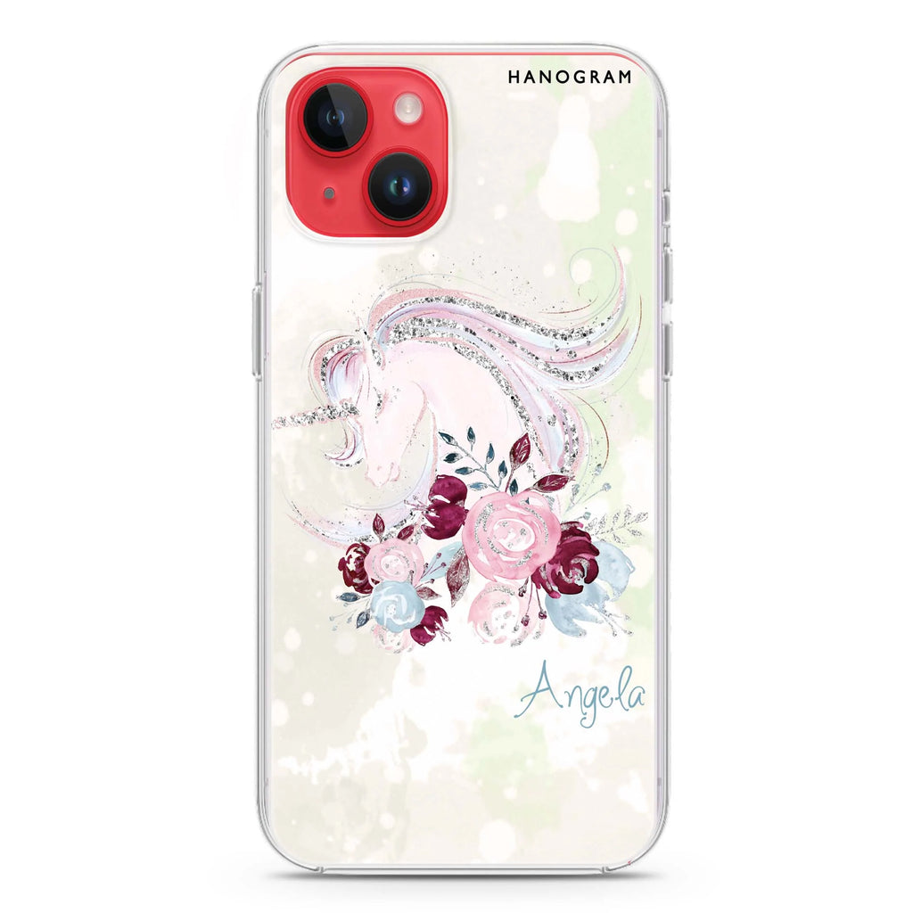 Unicorn & Floral iPhone 14 Plus Magsafe 兼容水晶透明保護殼